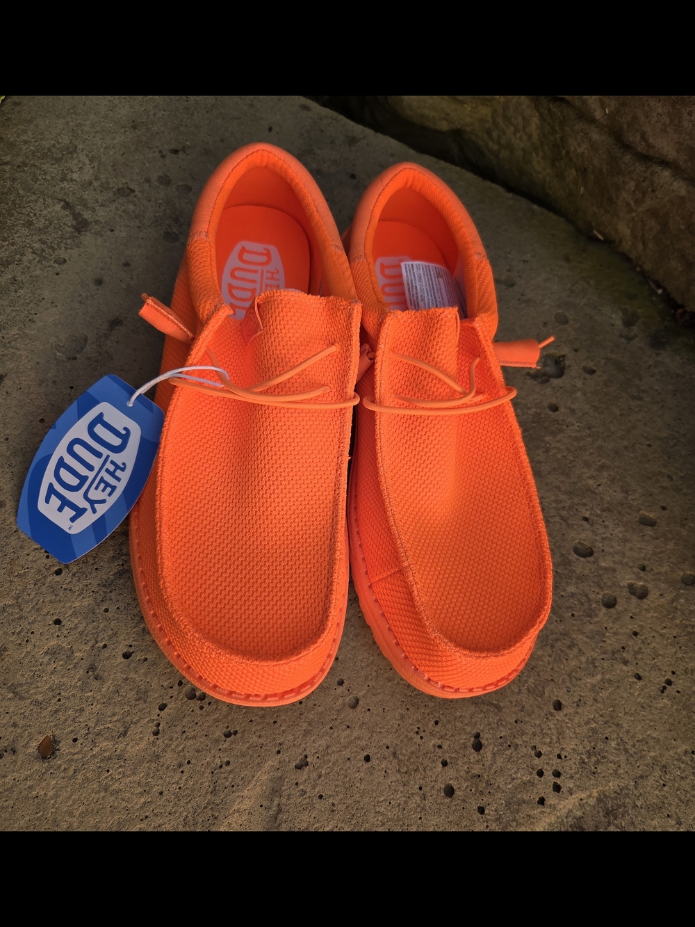 (NWT)Men's Hey Dude, Wally Funk Mono, neon orange color (size 9 )